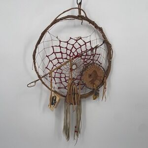 Vintage 1984 Walker Buffalo Dreamcatcher Grapevine Leather Medicine Bag Wall Art